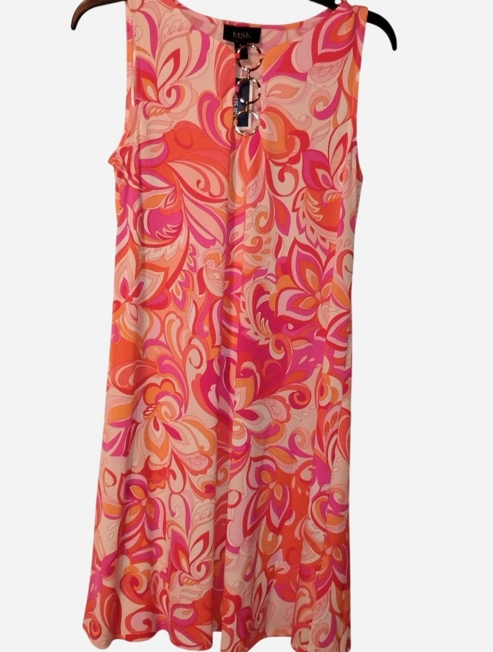 MSK Sleeveless Retro Floral Dress with Ring Hardware Size Small